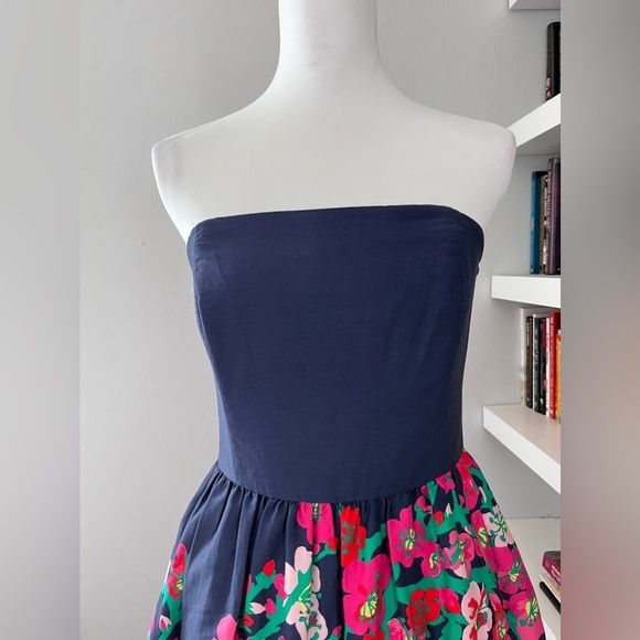 Lilly Pulitzer Lottie Navy Cherry Floral Strapless Dress size 8 - Picture 4 of 13